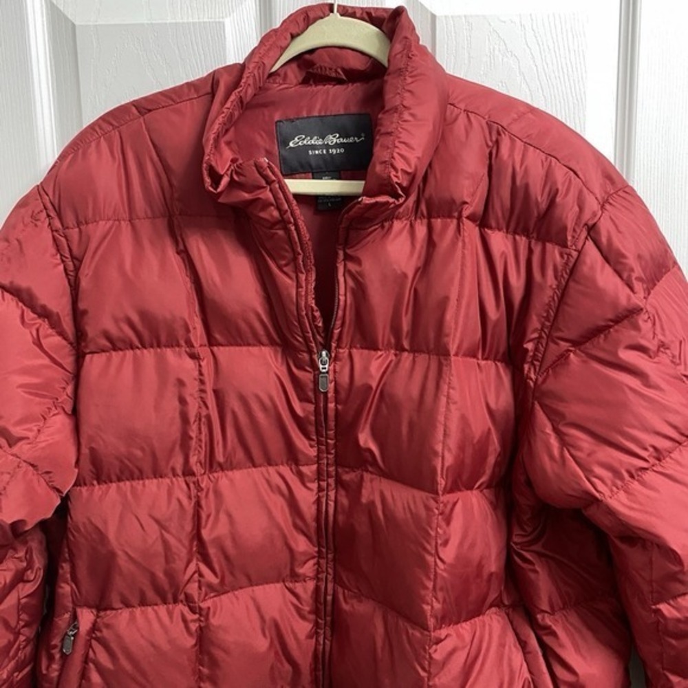 Eddie Bauer Men's Red Goose Down Winter Puffer Jacket Coat SZ. L EUC